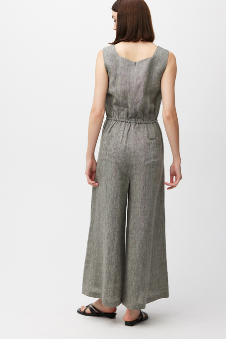 Salopetă gri din in cu picior larg