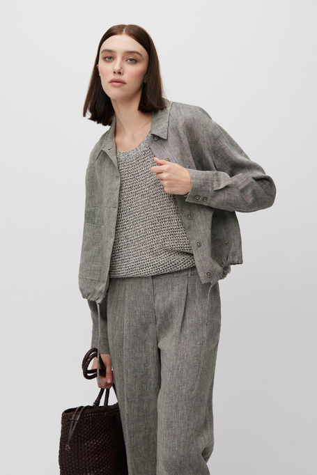 Sacou scurt gri din in pentru costum