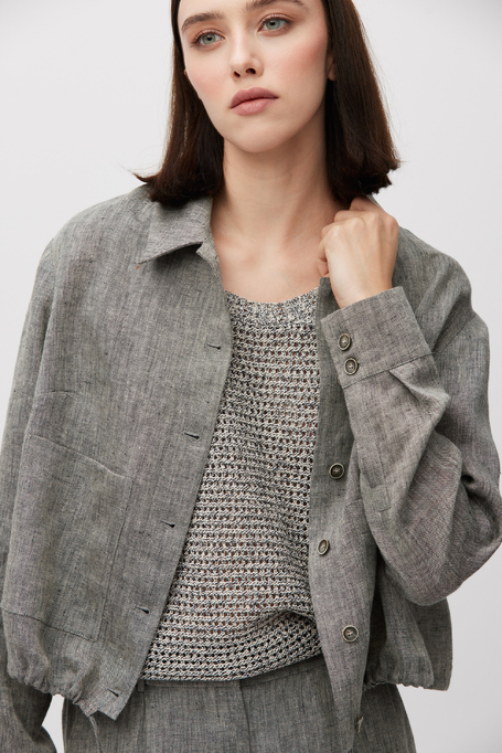 Sacou scurt gri din in pentru costum