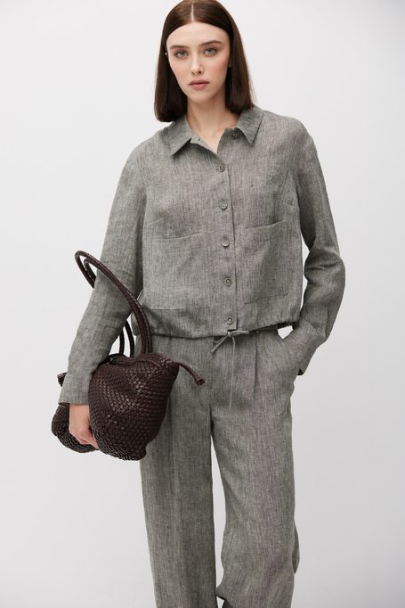 Sacou scurt gri din in pentru costum