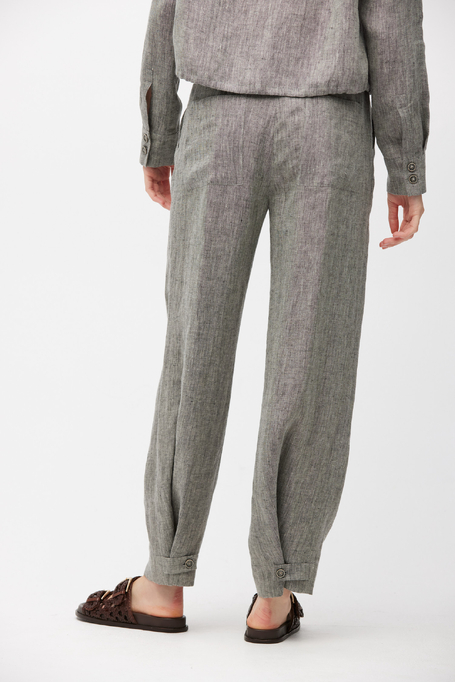 Pantaloni gri din in cu picior larg