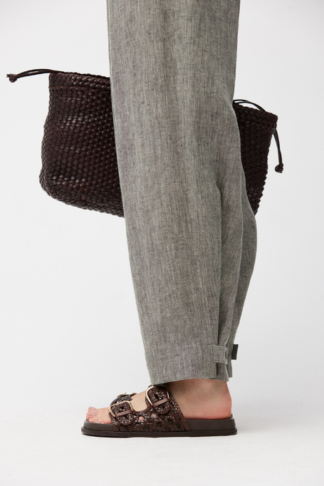 Pantaloni gri din in cu picior larg