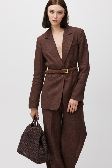 Sacou maro din in pentru costum