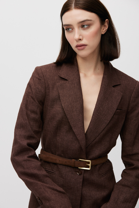 Sacou maro din in pentru costum