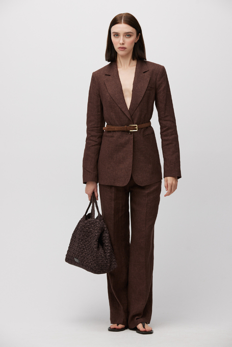 Sacou maro din in pentru costum