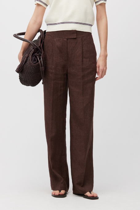 Pantaloni maro din in pentru costum