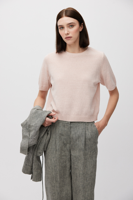 Pulover roz pudrat din bumbac și in