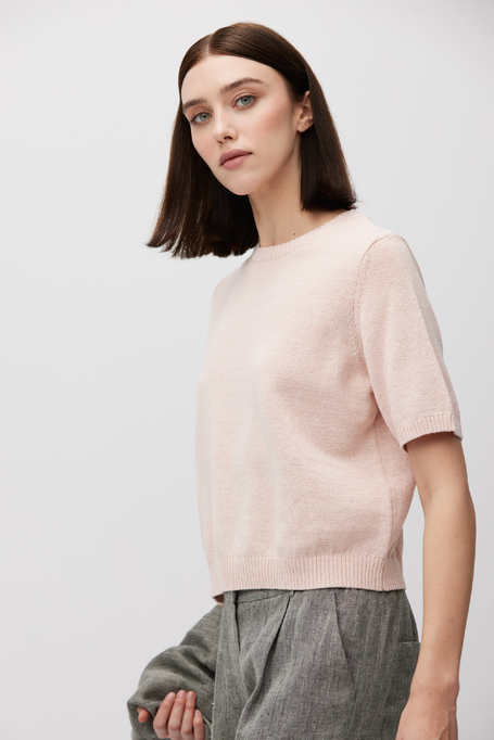 Pulover roz pudrat din bumbac și in