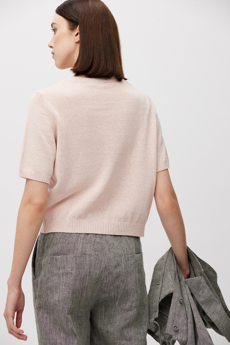 Pulover roz pudrat din bumbac și in