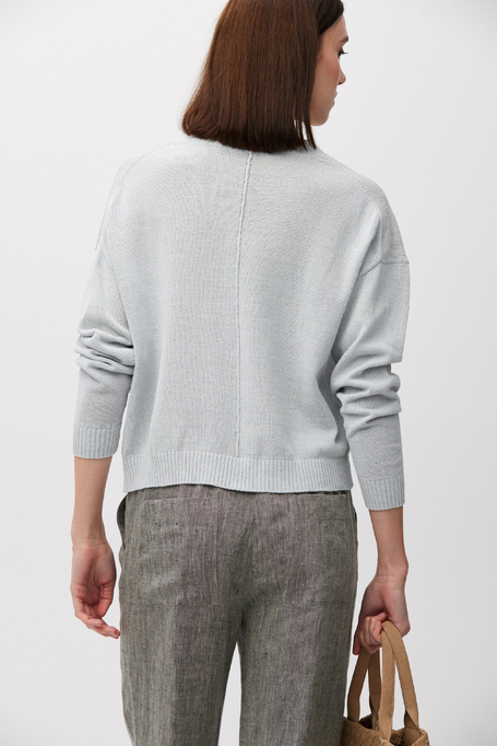 Pulover albastru deschis din bumbac și in cu decolteu în V