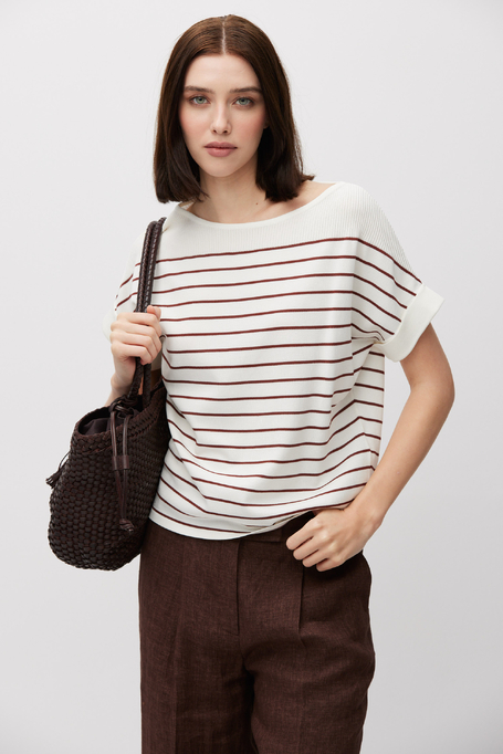 Bluză albă cu dungi maro
