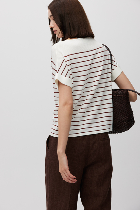 Bluză albă cu dungi maro