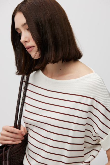 Bluză albă cu dungi maro