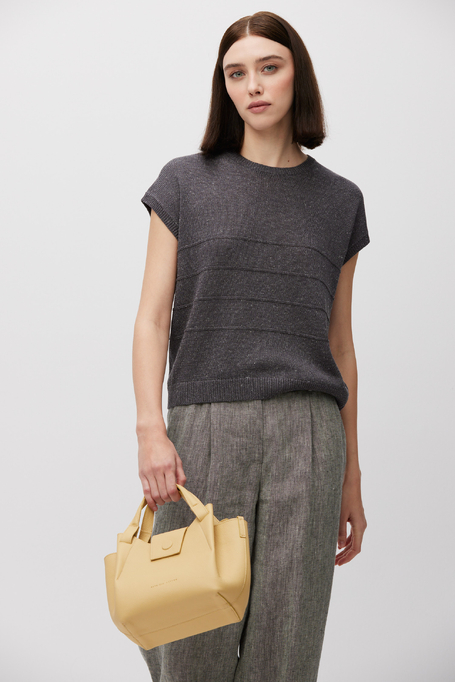 Pulover gri cu mânecă scurtă din in și lyocell