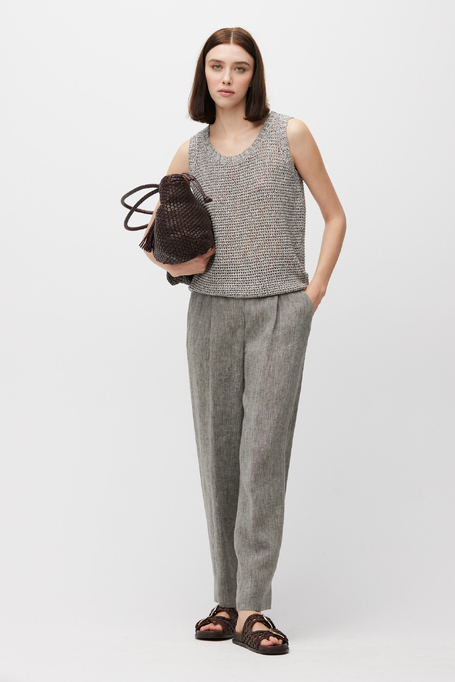 Top gri cu structură lejeră din in și bumbac