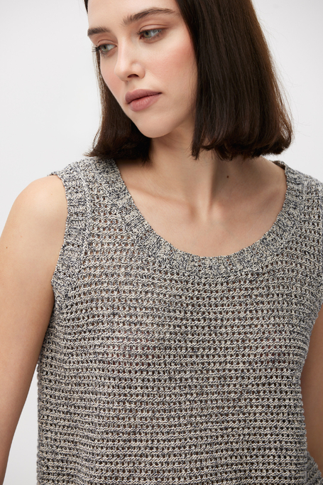 Top gri cu structură lejeră din in și bumbac