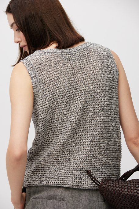 Top gri cu structură lejeră din in și bumbac