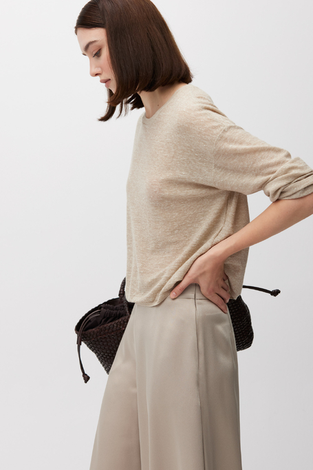 Bluză bej ușoară din lână și in