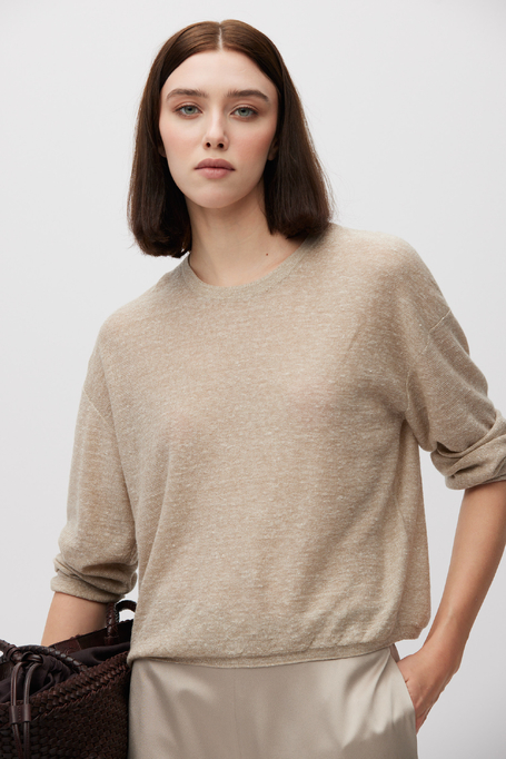 Bluză bej ușoară din lână și in