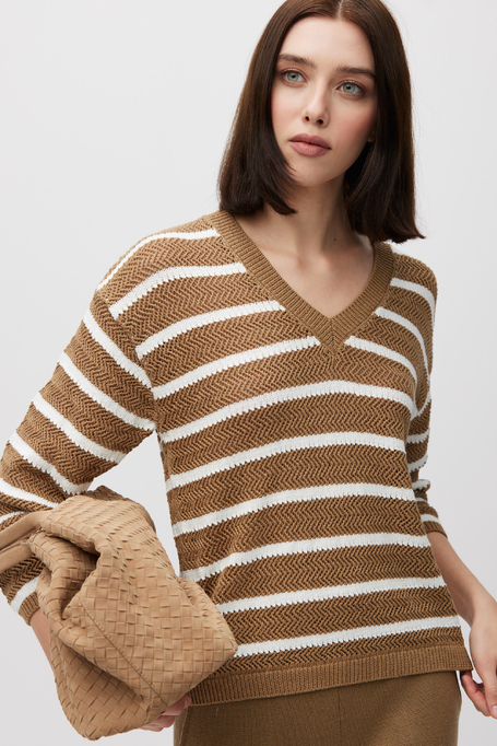 Pulover în dungi cu decolteu în V - Patrizia Aryton
