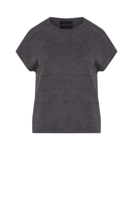 Pulover gri cu mânecă scurtă din in și lyocell