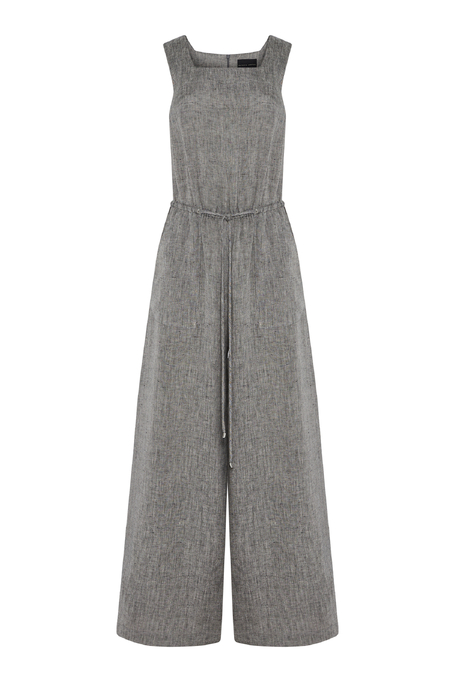 Salopetă gri din in cu picior larg