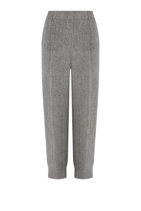 Pantaloni gri din in cu picior larg