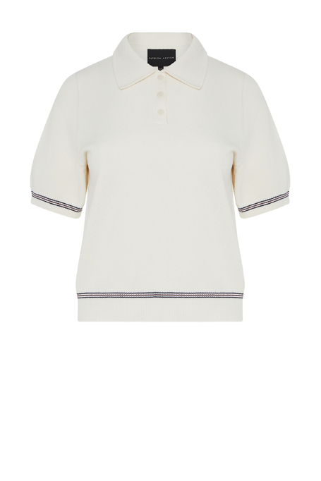 Bluză crem din bumbac cu guler polo