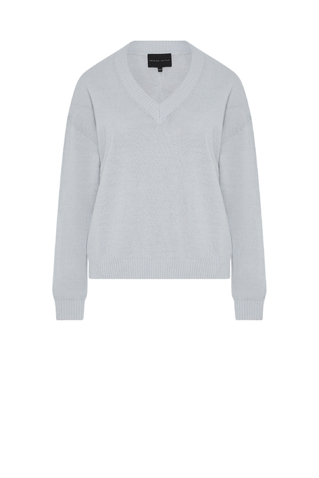 Pulover albastru deschis din bumbac și in cu decolteu în V