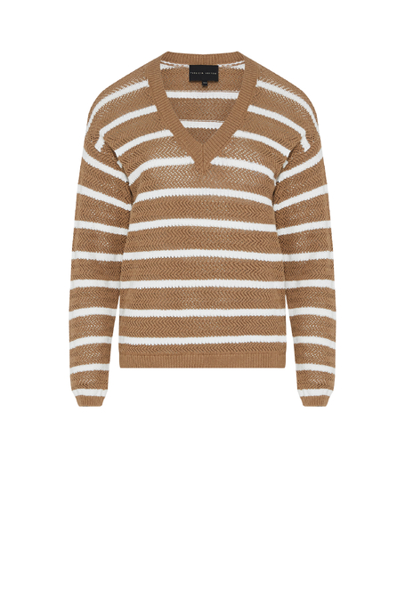 Pulover în dungi cu decolteu în V - Patrizia Aryton