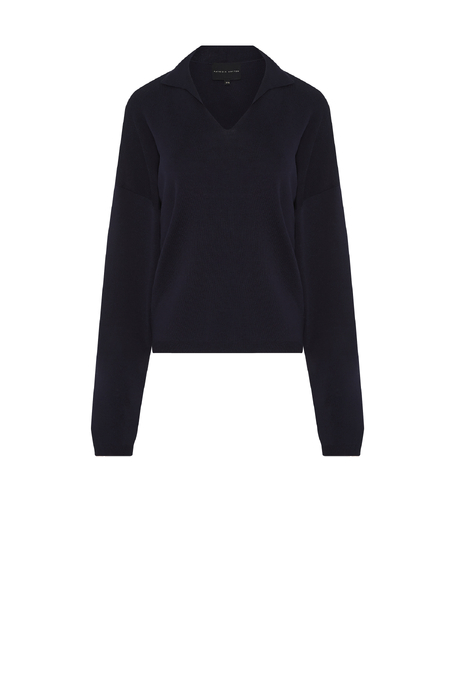 Bluză cu guler polo din bumbac și mătase