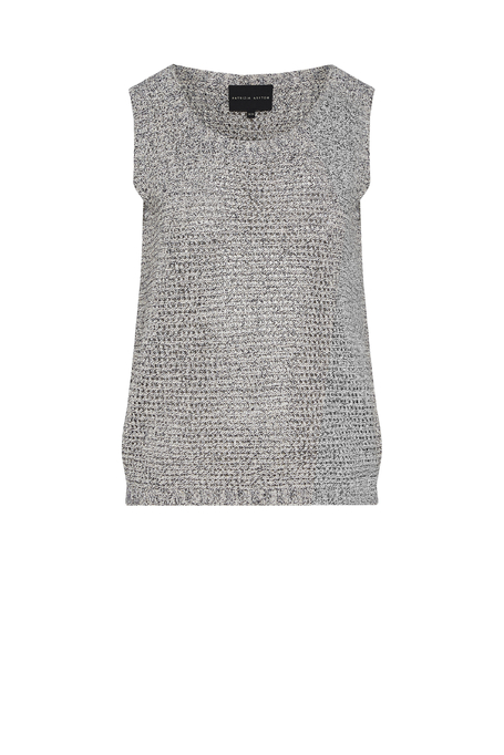 Top gri cu structură lejeră din in și bumbac