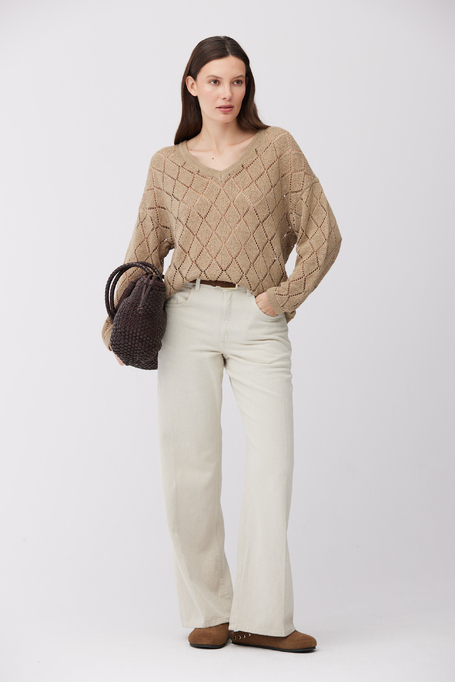 Pulover cu decolteu în V din bumbac și in - Patrizia Aryton