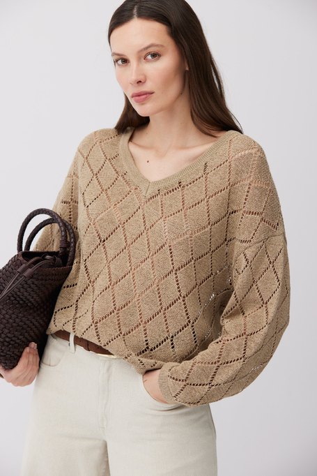 Pulover cu decolteu în V din bumbac și in - Patrizia Aryton