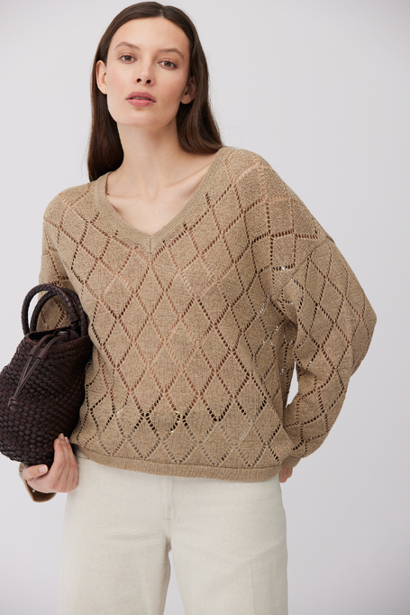 Pulover cu decolteu în V din bumbac și in - Patrizia Aryton