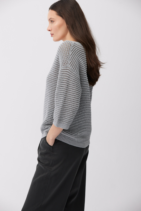 Pulover gri cu decolteu în V din bumbac și in - Patrizia Aryton