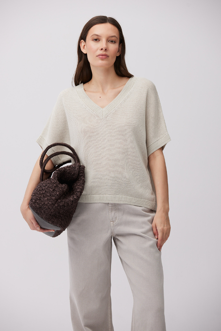 Pulover cu decolteu în V din in și lyocell - Patrizia Aryton
