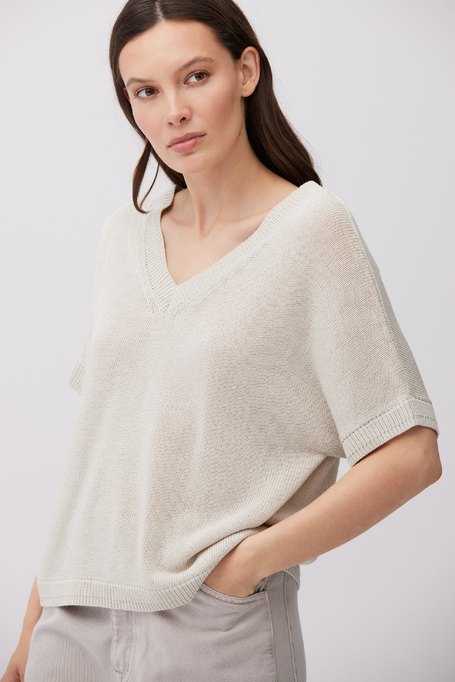 Pulover cu decolteu în V din in și lyocell - Patrizia Aryton
