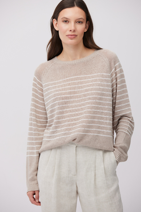 In bej-alb pulover din in cu dungi albe - Patrizia Aryton