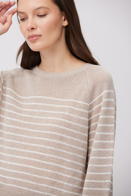 In bej-alb pulover din in cu dungi albe - Patrizia Aryton