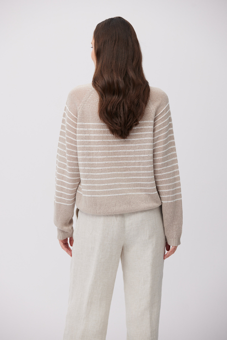 In bej-alb pulover din in cu dungi albe - Patrizia Aryton
