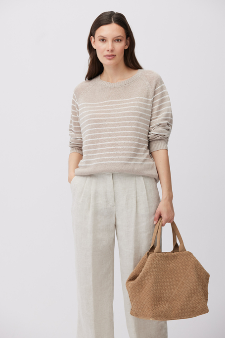 In bej-alb pulover din in cu dungi albe - Patrizia Aryton