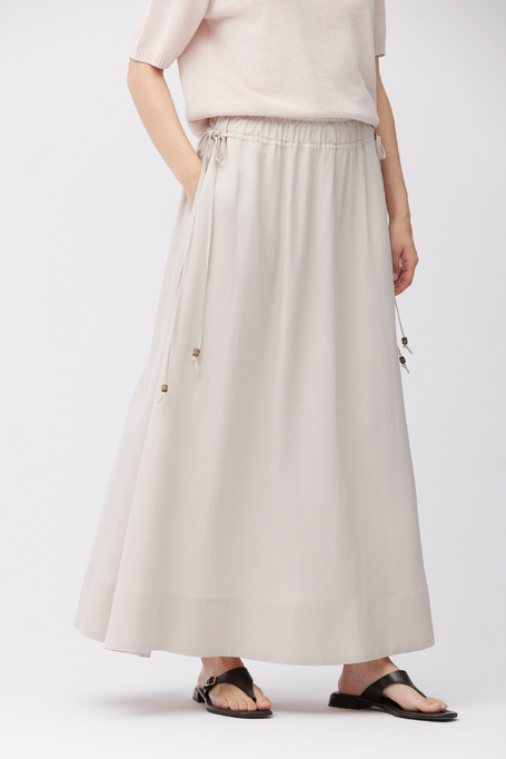 Fustă maxi bej din amestec de in și lyocell