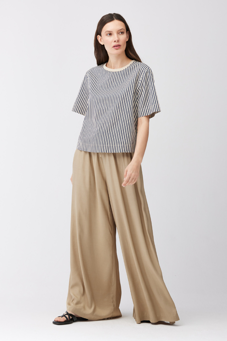 Bluză în dungi din bumbac și mătase