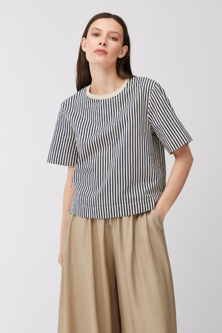 Bluză în dungi din bumbac și mătase