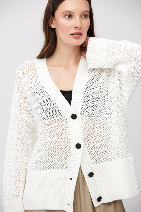 Cardigan alb cu model perforat