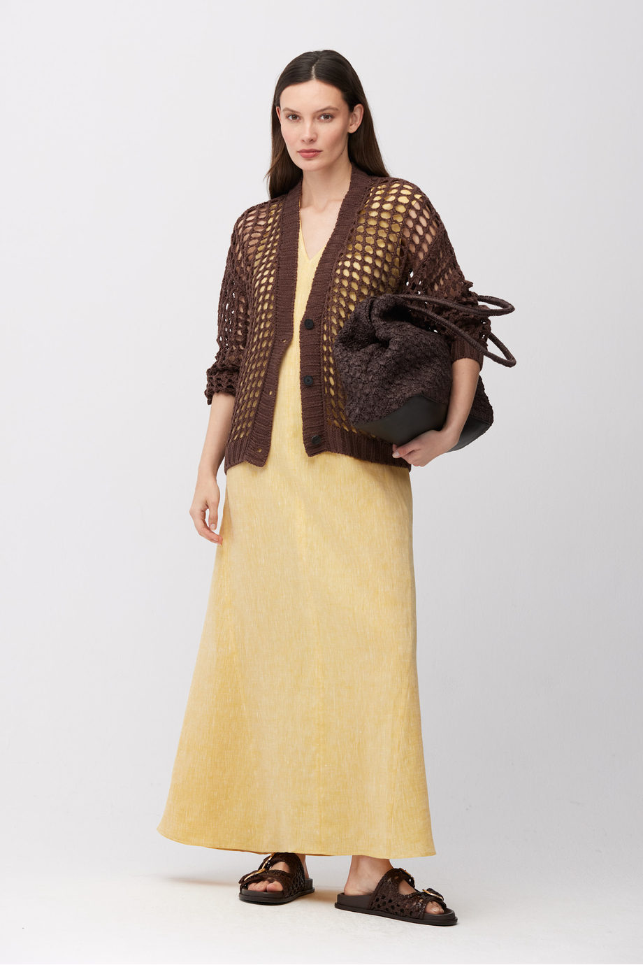 Cardigan ajurat de culoare ciocolatie din in - Patrizia Aryton Cardigan ajurat de culoare ciocolatie din in - Patrizia Aryton