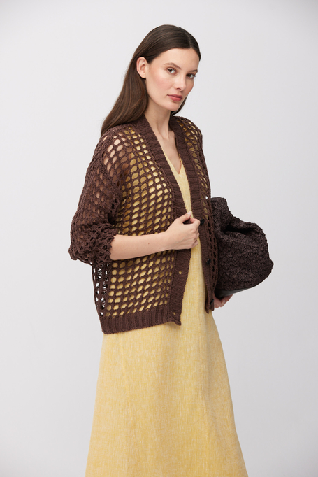 Cardigan ajurat de culoare ciocolatie din in - Patrizia Aryton
