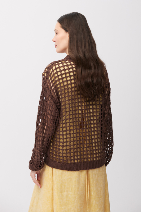 Cardigan ajurat de culoare ciocolatie din in - Patrizia Aryton Cardigan ajurat de culoare ciocolatie din in - Patrizia Aryton