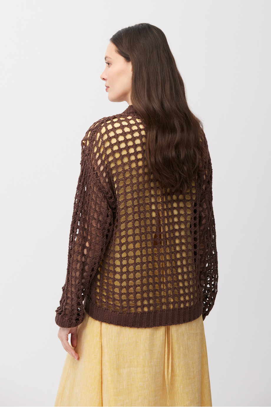 Cardigan ajurat de culoare ciocolatie din in - Patrizia Aryton Cardigan ajurat de culoare ciocolatie din in - Patrizia Aryton